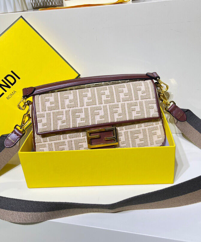 Fendi Baguette FF Canvas Bag 8BR600 Cream